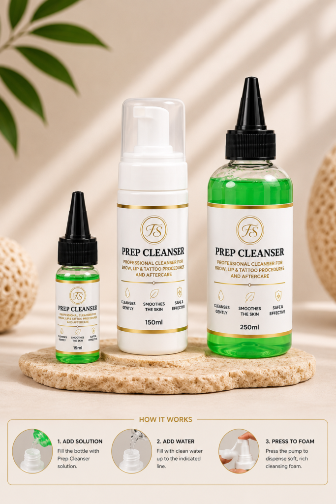 Prep cleanser for preparing skin before permanent makeup