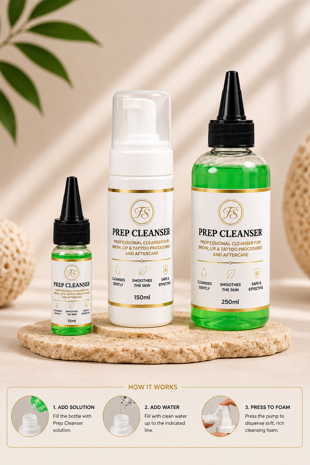 Prep cleanser for preparing skin before permanent makeup